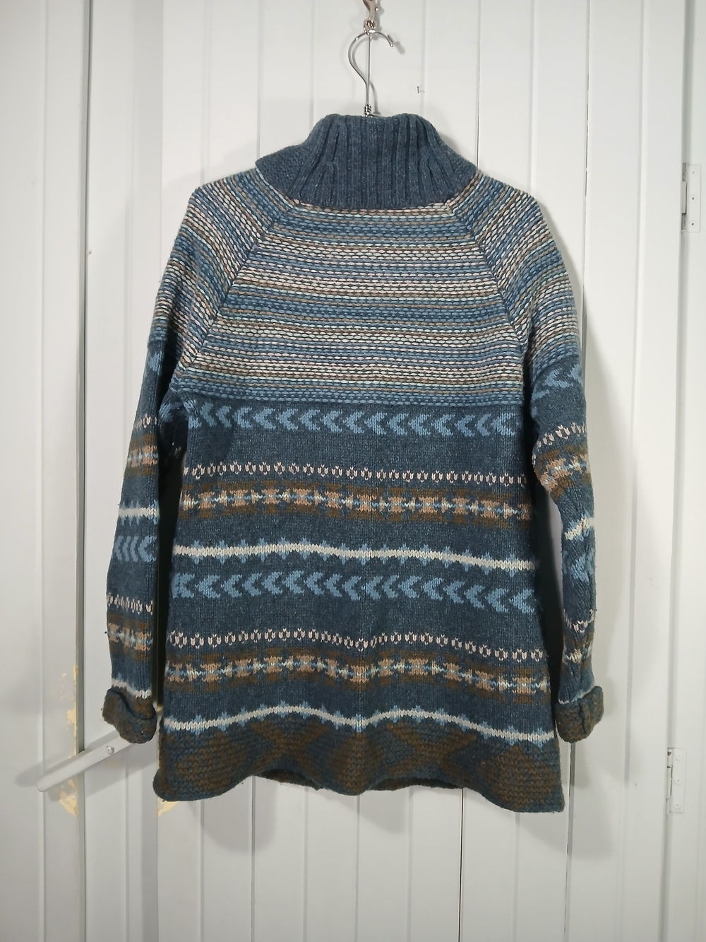 Vintage Woolrich Shawl Collar Blue Fair Isle Cardigan Sweater - Picture 2 of 8